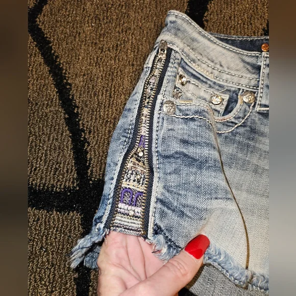 Miss Me Light Blue Jean Shorts with Embellished Sides - Picture 3 of 5
